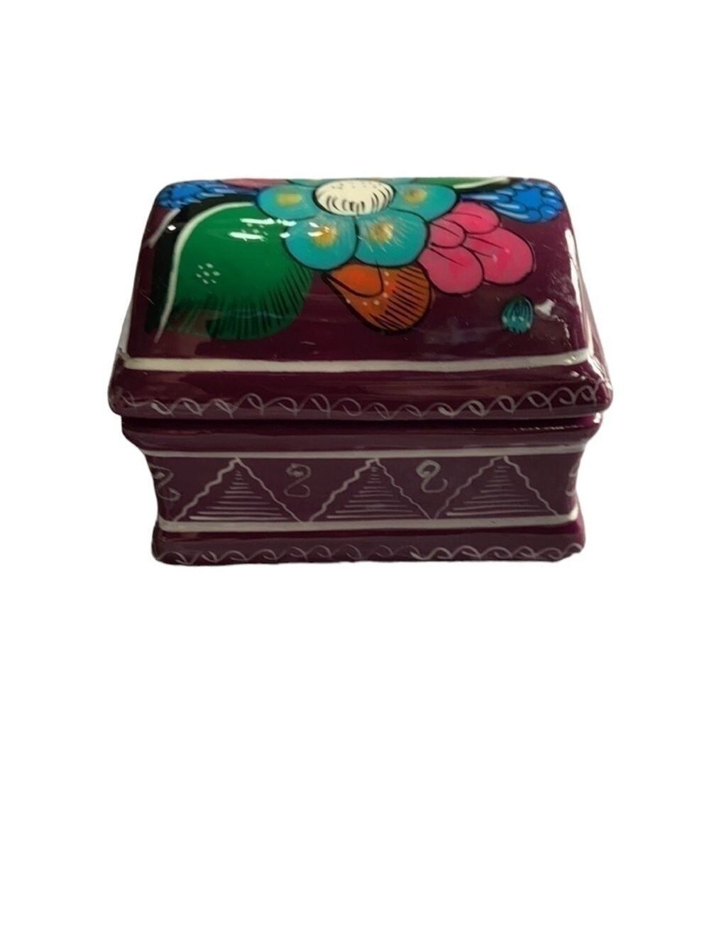 RIVIERA Maya Hand painted red clay trinket box